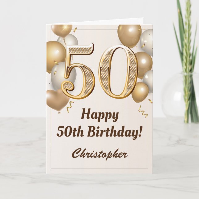 Carte 50e anniversaire Ballons d'or et Confetti Annivers (Devant)