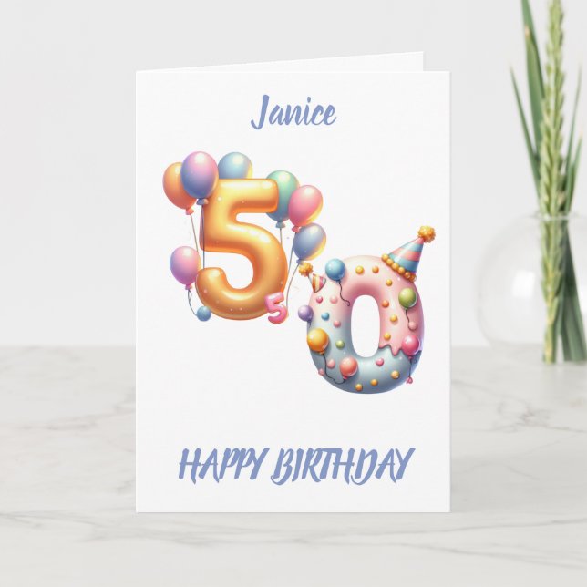 Carte 50e ANNIVERSAIRE BALLONS HEUREUX ANNIVERSAIRE (Devant)