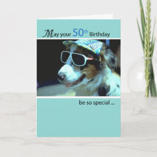Carte 50e Anniversaire Chien dans Lunettes de soleil amu