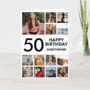 Carte 50e anniversaire Collage photo 13 photos noir blan