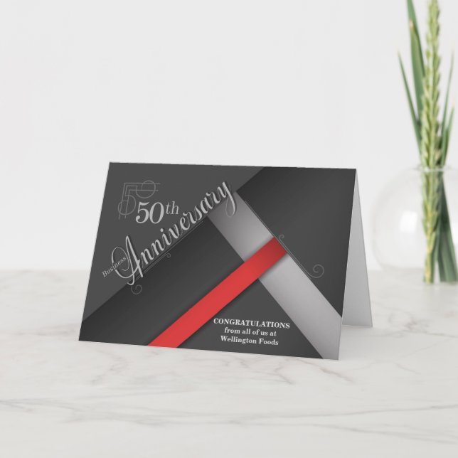Carte 50e anniversaire d'affaires en niveaux de gris (Devant)