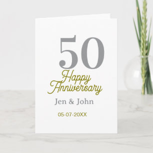 Carte 50e anniversaire de bonheur nom date argent or dat