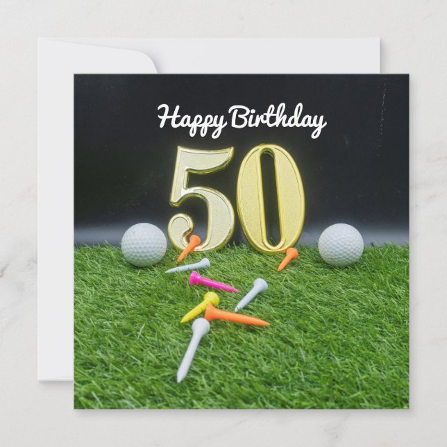 Carte 50e anniversaire de golf au golfeur avec des balle (Devant)