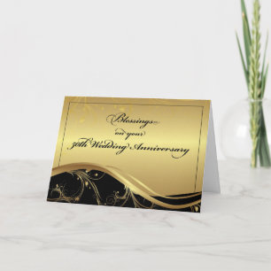 Carte 50e anniversaire de Mariage Religieux, Noir et Or