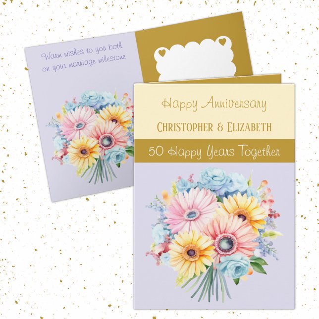 Carte 50e Anniversaire d'or fleurs violet (Créateur téléchargé)