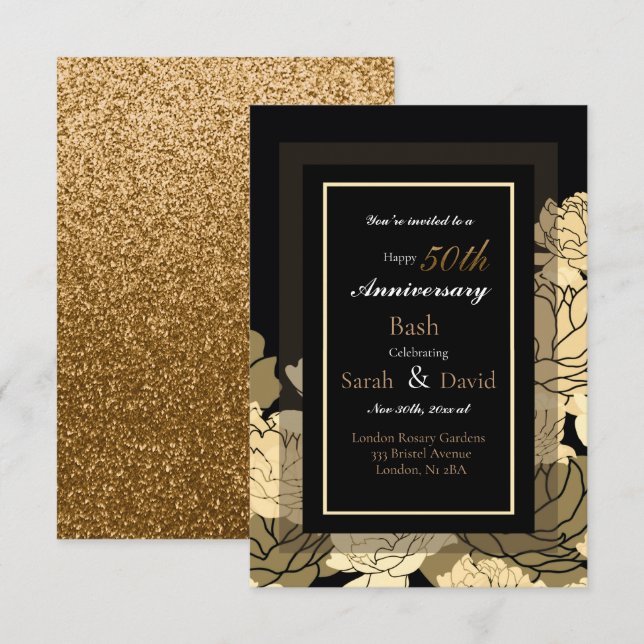 Carte 50e anniversaire d'or, imprimé rose jaune et bronz (Devant / Derrière)
