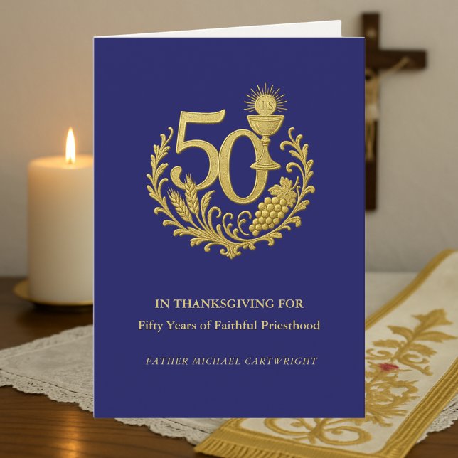 Carte 50e anniversaire d'ordination sacerdotale en or (Créateur téléchargé)