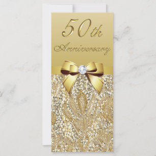Carte 50e anniversaire du Mariage d'or Faux Sequins Bow