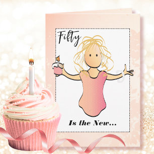 Carte 50e anniversaire Élégant Doux Femme Cartoon