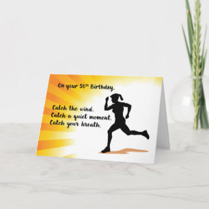 Carte 50e anniversaire femme courir Arrière - plan Sunbu