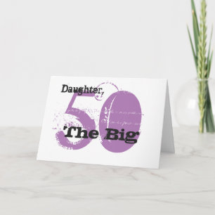 Carte 50e anniversaire fille, texte noir & mauve, blanc.