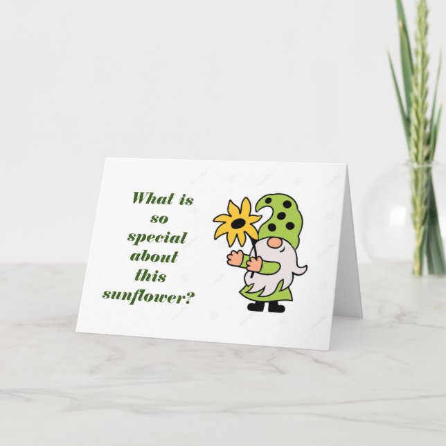 Carte ***50e ANNIVERSAIRE*** GNOME ENVOIE SUNFLOWER (Devant)