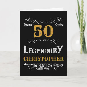Carte 50e Anniversaire Noir Or Blanc Élégant Funny Retro