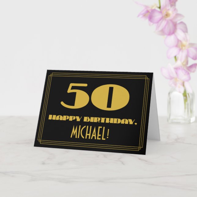 Carte 50e anniversaire : Nom + Art Déco Inspiré Look "50 (Orchidée)