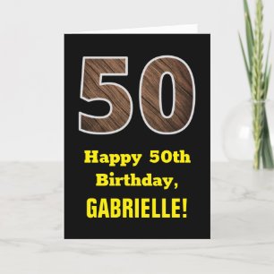 Carte 50e anniversaire : Nom, Motif Faux Wood Grain "50"