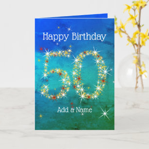 Carte 50e anniversaire - Nombres d'étoiles - Vert bleu -