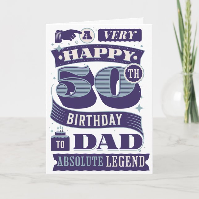 Carte 50e anniversaire Papa Retro Hipster Typographie Lé (Devant)