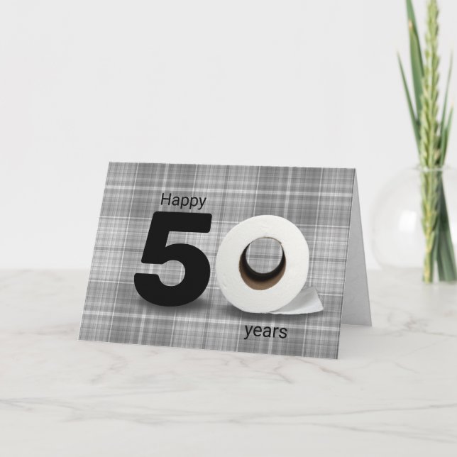 Carte 50e anniversaire papier toilette rouleau sur plaid (Devant)