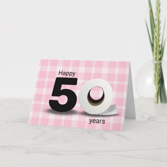 Carte 50e anniversaire papier toilette rouleau sur plaid (Devant)