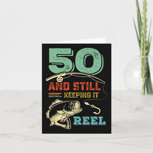 Carte 50e anniversaire Pêche Turning 50 pêcheurs Mens Pu (Devant)