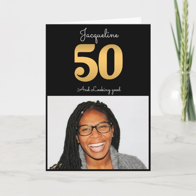 Carte 50e anniversaire Photo Gold Moderne (Devant)