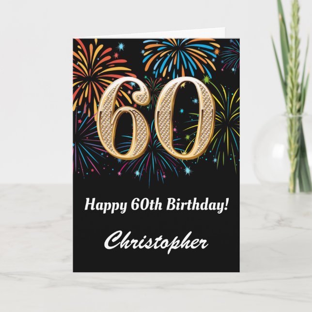 Carte 50e anniversaire Rainbow Fireworks noir et or (Devant)