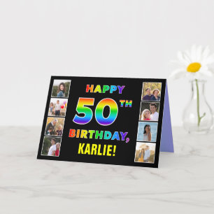 Carte 50e anniversaire : Rainbow Text, Custom Photos & N