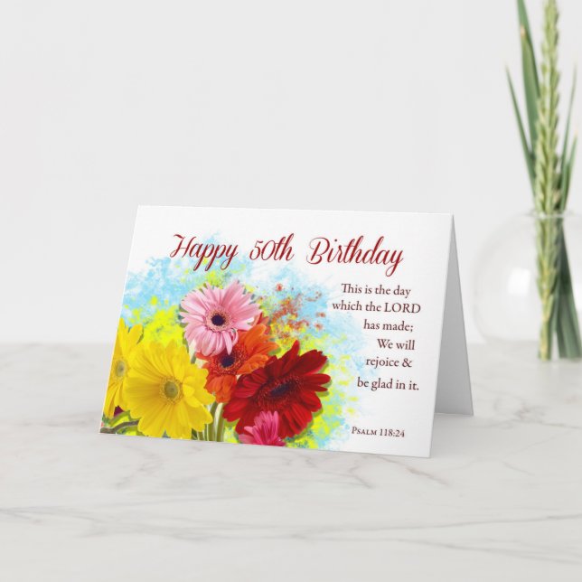 Carte 50e anniversaire religieux, Gerbera Daises Flowers (Devant)