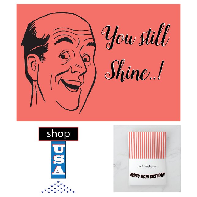 Carte 50e anniversaire Retro Bald Man Shiny Head Coral (Créateur téléchargé)