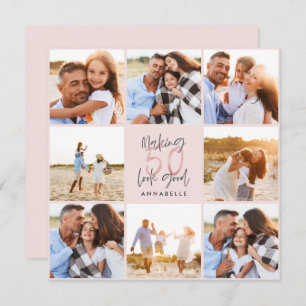 Carte 50e anniversaire rose girly parties scintillant ph