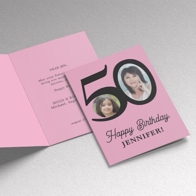 Carte 50e anniversaire rose noir photo personnalisée (Créateur téléchargé)