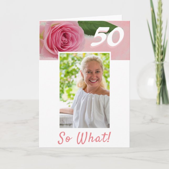 Carte 50e anniversaire Rose rose photo positive Annivers (Devant)