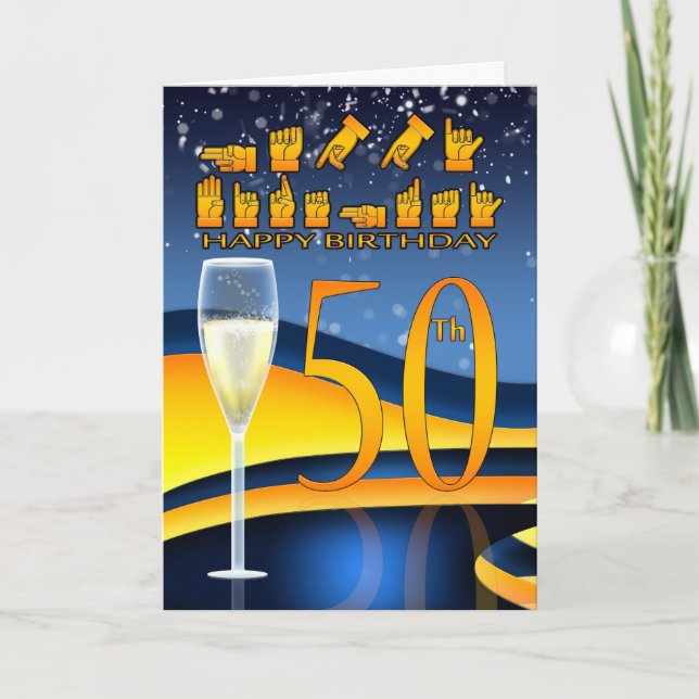 Carte 50e anniversaire Sourde langue Joyeux anniversaire (Devant)