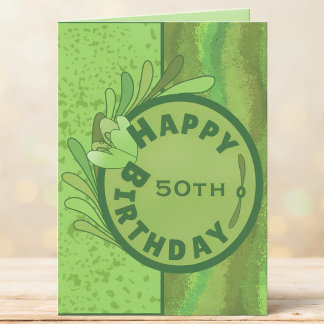 Carte 50e anniversaire vert botanique texturé