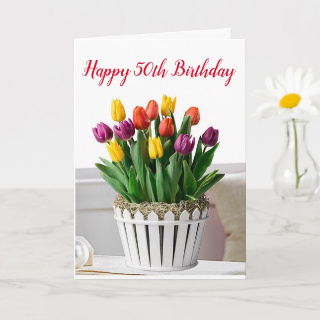 Carte **50e ANNIVERSAIRE** VOEUX À UNE FEMME SUPERBE   (Petite plante)