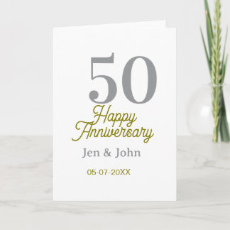 Carte 50th happy anniversary name date silver gold date 