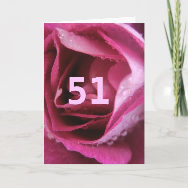 Carte 51 ans Anniversaire Délicat Feminine Rose Salutati (Devant)