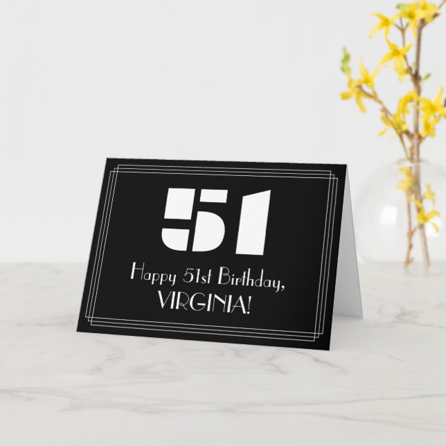 Carte 51e anniversaire : Art Déco Inspiré Look "51" & No (Fleur jaune)