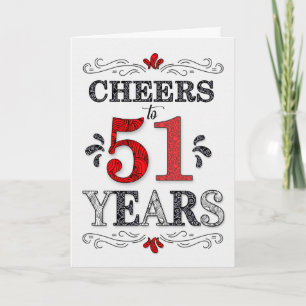 Carte 51e anniversaire Cheers en Motif noir blanc rouge