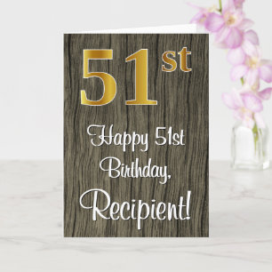 Carte 51e anniversaire : Elégant Faux Gold Look #, Faux 