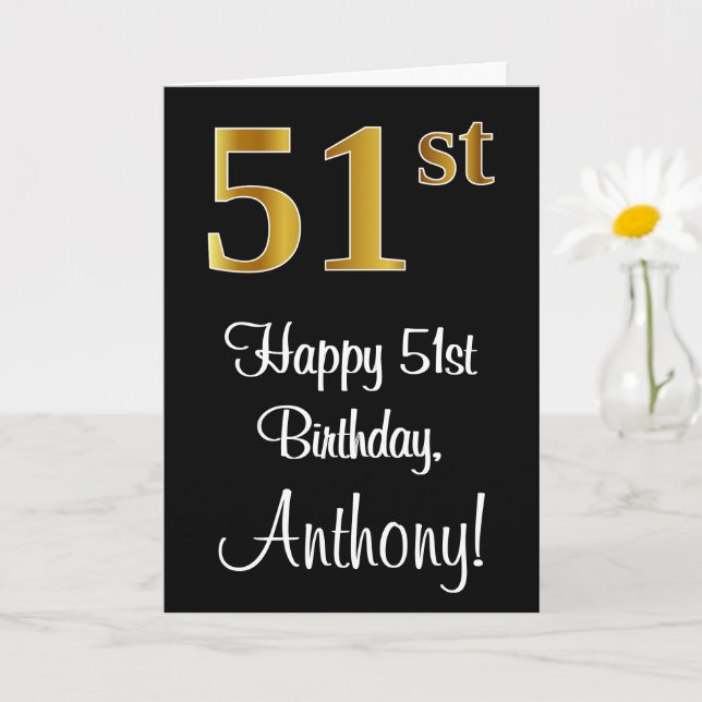 Carte 51e anniversaire ~ Elégant Luxueux Faux Gold Look  (Petite plante)