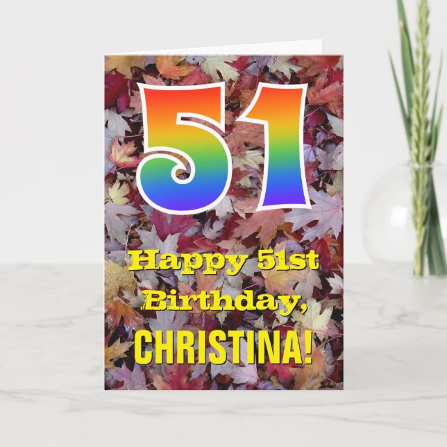 Carte 51e anniversaire; feuilles d'automne rustiques; ar (Devant)