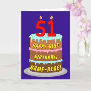 Carte 51e anniversaire : Fun Cake and Candles + Nom pers