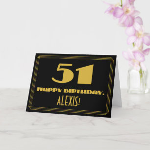 Carte 51e anniversaire : Nom + Art Déco Inspiré Look "51