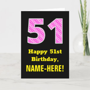 Carte 51e anniversaire : Pink Stripes and Hearts "51" + 
