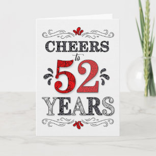 Carte 52e anniversaire Cheers en Motif noir blanc rouge