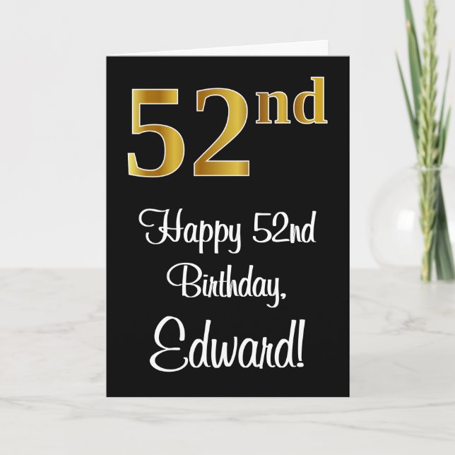 Carte 52e anniversaire ~ Elégant Luxueux Faux Gold Look  (Devant)