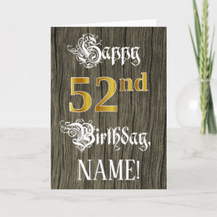 Carte 52e anniversaire : Faux Gold Look + Faux Wood Moti