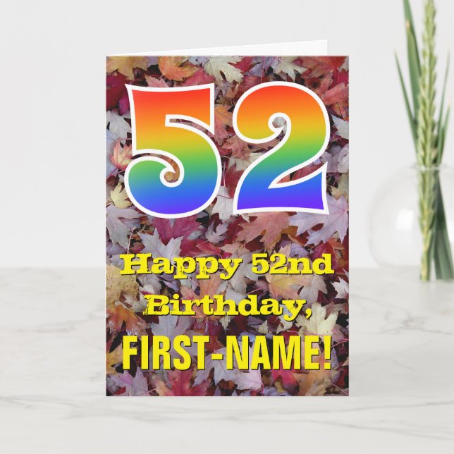 Carte 52e anniversaire; feuilles d'automne rustiques; ar (Devant)