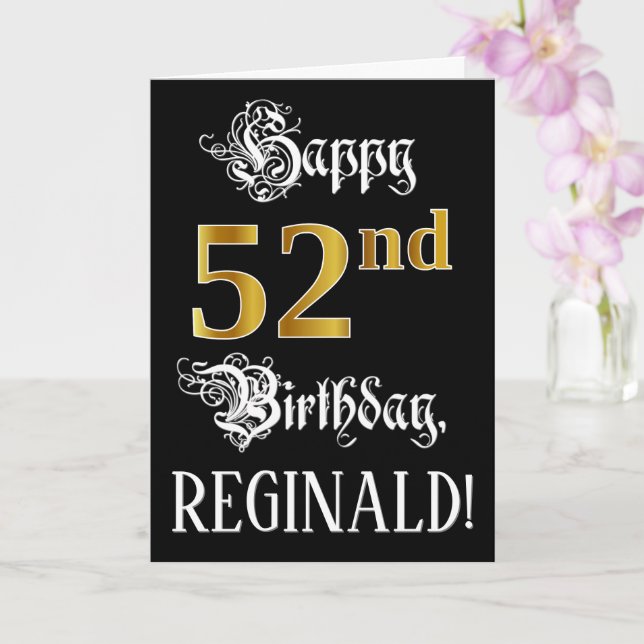 Carte 52e anniversaire — Script fantaisie; look or Faux; (Orchidée)